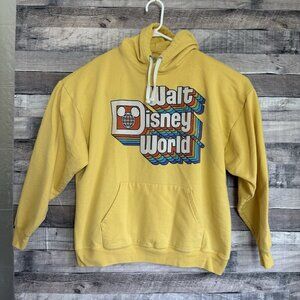Walt Disney World Hoodie Womens XL Yellow Pullover Sweater Retro Graphic